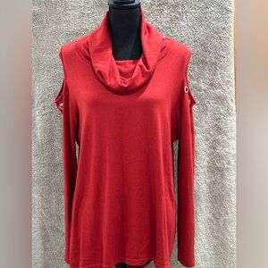 Red Cowl Neck Cold Shoulder Top